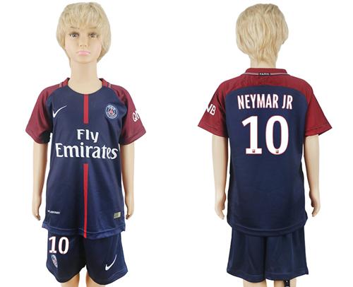 Paris Saint Germain #10 Neymar Jr Blue Kid Soccer Club Jersey - Click Image to Close